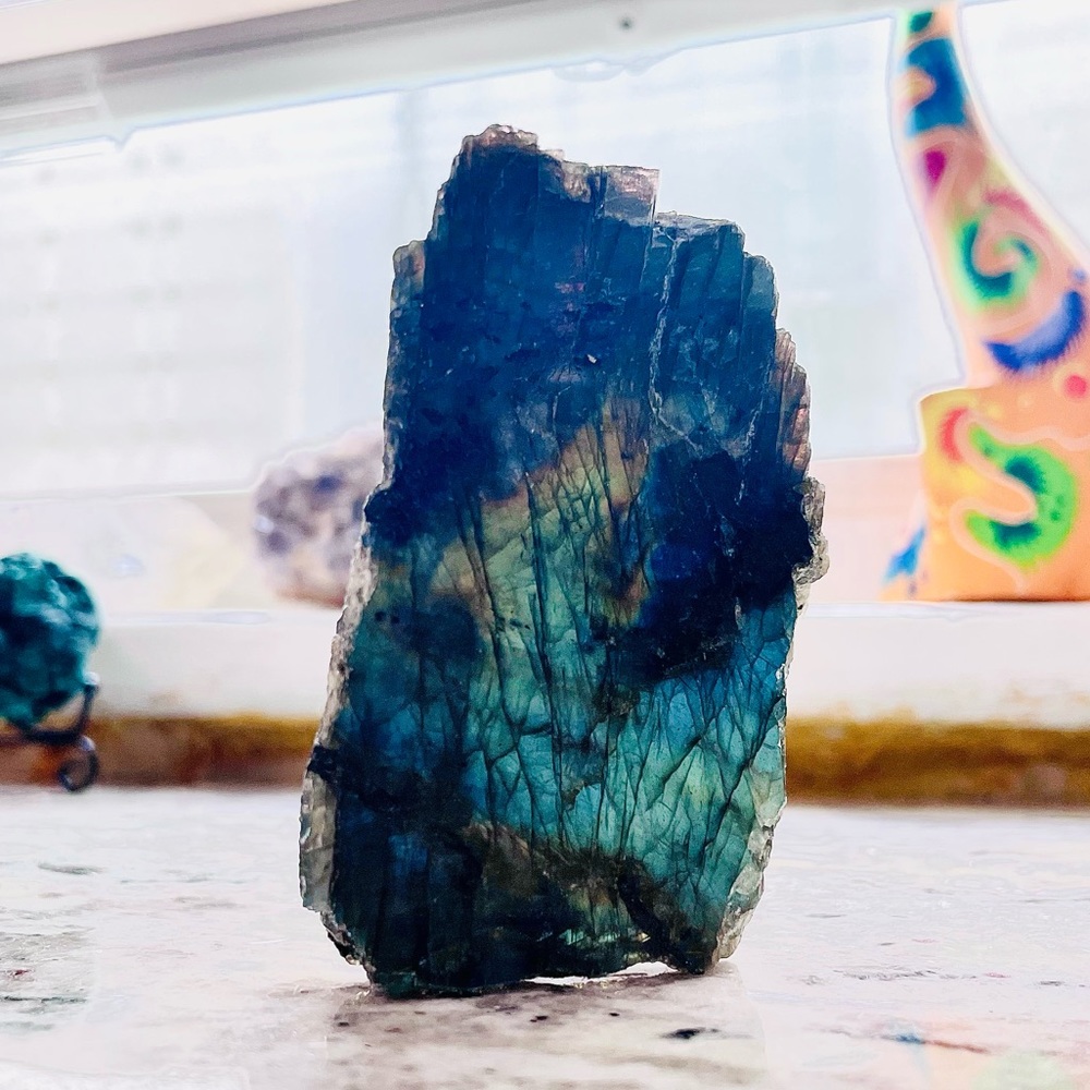 Blue-Green Labradorite Display Stone - Natural Iridescent Crystal